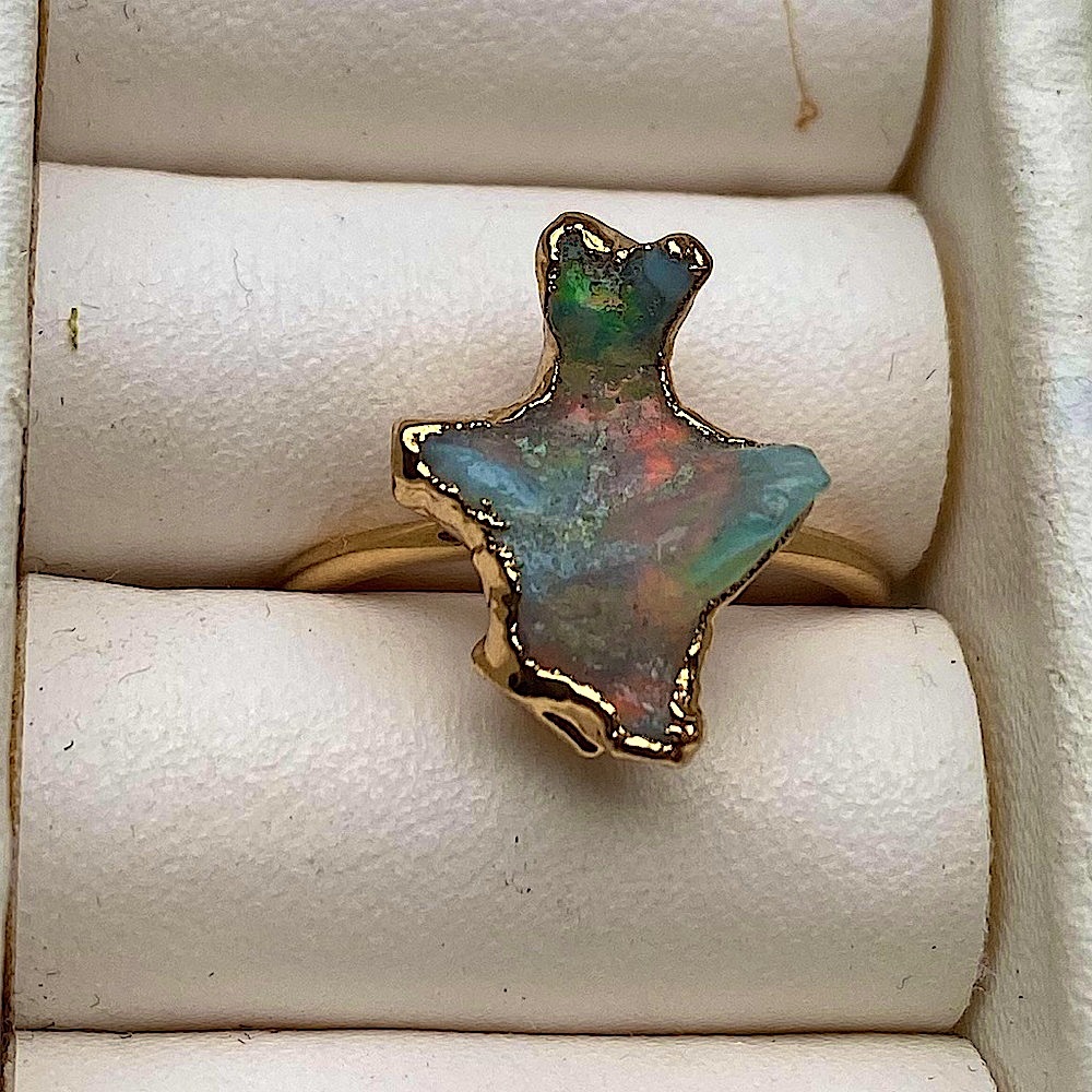 Gold-Fill Raw Opal Statement Ring Unique Super Fl… - image 5